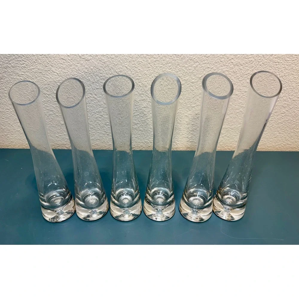 Set of 6 Clear Glass Bud Vases 7.25
